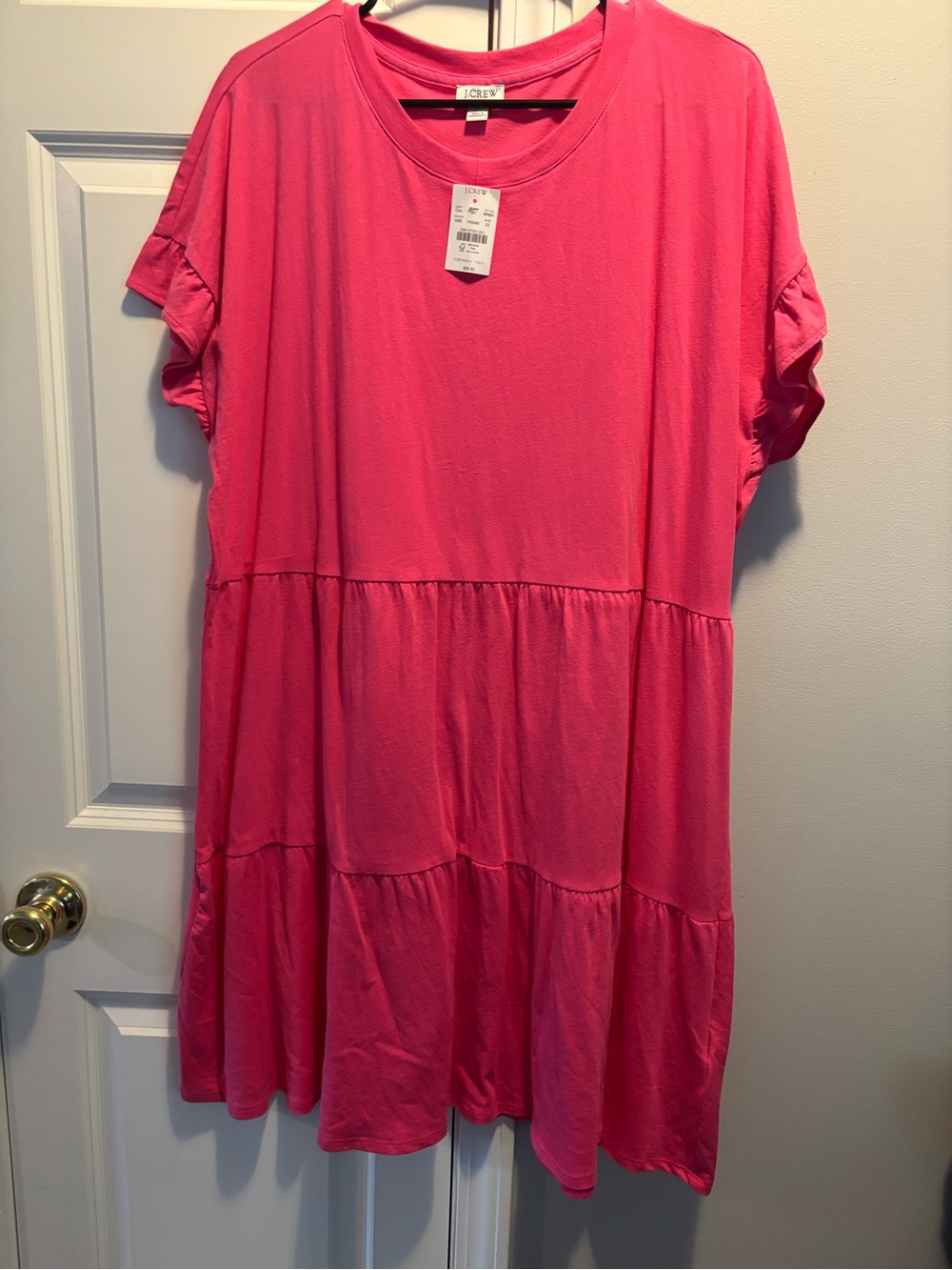 J. Crew Girls' Bright Pink Tiered Short-Sleeve Dress